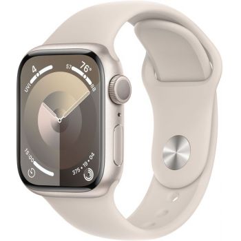SmartWatch Apple Watch S9, Cellular, 41mm Carcasa Aluminium Starlight, Starlight Sport Band - S/M