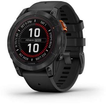 SmartWatch Garmin Fenix 7 Pro Solar, Glass, curea Neagra, Slate Grey