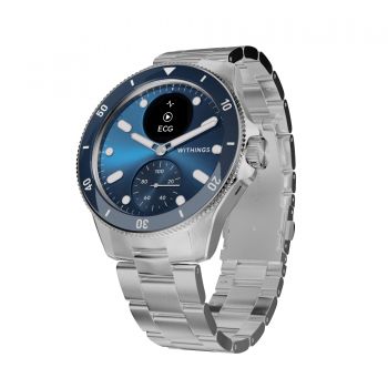Smartwatch Withings Scanwatch Nova, 42mm, Bluetooth, Albastru, Curea argintiu de firma original