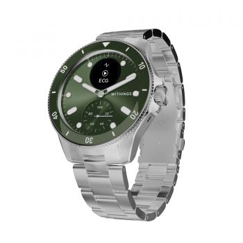Smartwatch Withings Scanwatch Nova, 42mm, Bluetooth, Verde, Curea argintiu