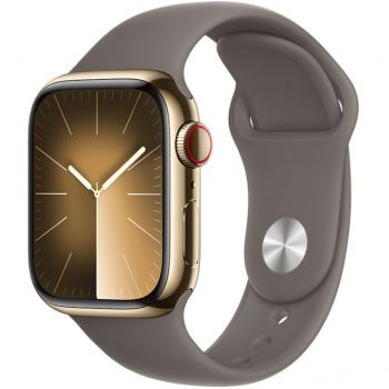 Apple Apple Watch 9, GPS, Cellular, Carcasa Gold Stainless Steel 41mm, Clay Sport Band - M/L