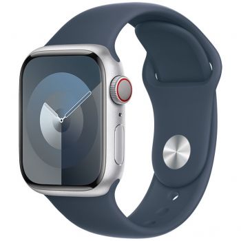 Apple Apple Watch 9, GPS, Cellular, Carcasa Silver Aluminium 41mm, Storm Blue Sport Band - S/M