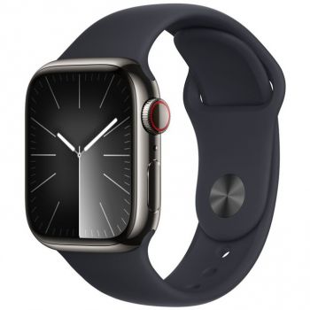 Apple SmartWatch Apple Watch S9, Cellular, 41mm Carcasa Stainless Steel Graphite, Midnight Sport Band - M/L de firma original