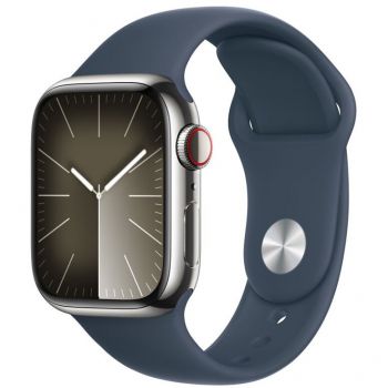 Apple SmartWatch Apple Watch S9, Cellular, 45mm Carcasa Stainless Steel Silver, Storm Blue Sport Band - M/L de firma original