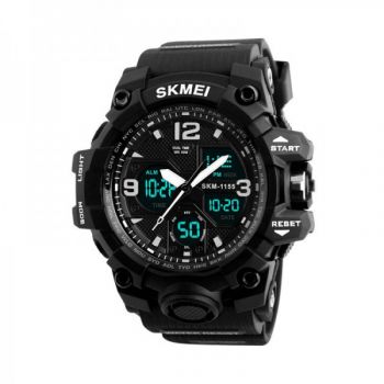 Ceas barbatesc SKMEI 1155B dual time cu cronometru, data, alarma, waterproof 50m, negru de firma original