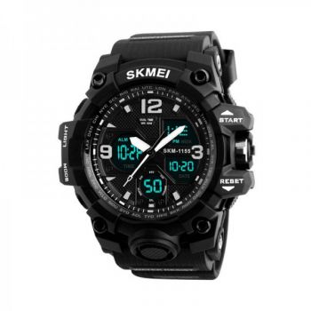 Ceas barbatesc SKMEI 1155B dual time cu cronometru, data, alarma, waterproof 50m, negru la reducere