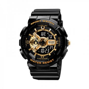 Ceas barbatesc SKMEI 1688 dual time cu cronometru, temporizator, data, alarma, waterproof 50m, auriu de firma original