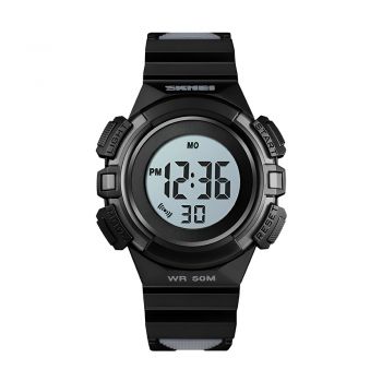 Ceas de copii sport SKMEI 1485 waterproof 5ATM cu alarma, cronometru, data si iluminare ecran, negru la reducere
