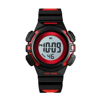 Ceas de copii sport SKMEI 1485 waterproof 5ATM cu alarma, cronometru, data si iluminare ecran, rosu de firma original