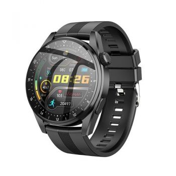 Ceas inteligent Smartwatch Hoco Y9, TFT 1.36 inch, IP68, bratara din silicon, Bluetooth, 128 MB RAM (Negru) de firma original