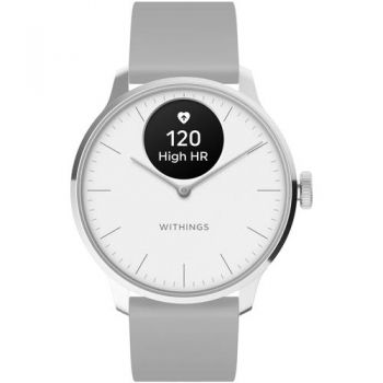 Ceas inteligent Smartwatch Withings Scanwatch Light, 37mm, Ecran OLED Grayscale, Gorilla Glass, Bluetooth, Ritm Cardiac, Monitorizare somn, Tracker Fitness (Alb)