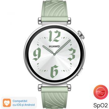 Huawei Watch GT 4, 41 mm, Stainless Steel Case with Green Fluoroelastomer Strap ieftin