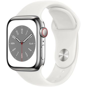 SmartWatch Apple Watch S8, 41mm Stainless Steel Silver cu White Sport Band Regular, GPS + Cellular de firma original