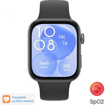 Smartwatch Huawei Watch Fit 3, Black with Black Fluoroelastomer Strap ieftin