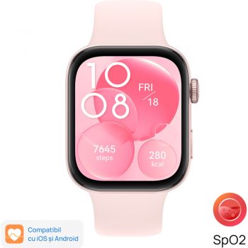 Smartwatch Huawei Watch Fit 3, Pink with Pink Fluoroelastomer Strap ieftin