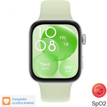 Smartwatch Huawei Watch Fit 3, Silver with Green Fluoroelastomer Strap ieftin