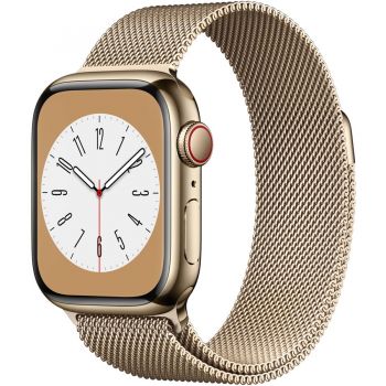 Apple Apple Watch 8, GPS, Cellular, Carcasa Gold Stainless Steel 41mm, Auriu
