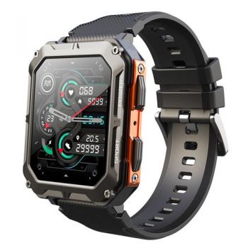 Ceas inteligent Smartwatch iSEN C20 Pro, Ecran 1.83inch, Apel bluetooth, Bluetooth 5.0, Ritm cardiac, SpO2, 123 sporturi, IP68, 380mAh (Negru/Portocaliu)
