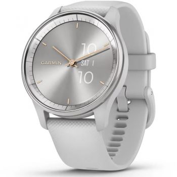 SmartWatch Garmin Vivomove Trend, Silicone band, Silver Stainless Steel Bezel cu carcasa Mist Grey