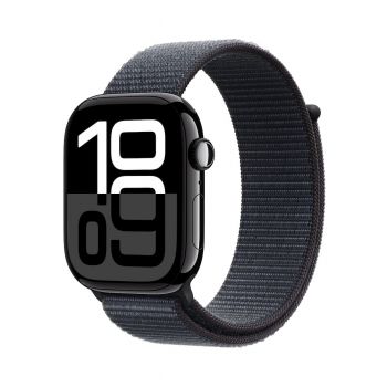Apple Watch Series 10 GPS, 42mm Jet Black Aluminium Case, Ink Sport Loop