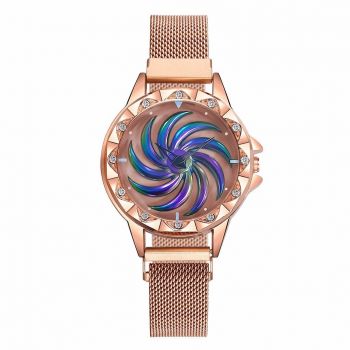 Ceas dama GENEVA CS1172, model Starry Sky, bratara magnetica, cadran rotativ, elegant, rose gold