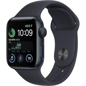 Ceas inteligent Smartwatch Apple Watch SE 2 (2022) Cellular, GPS, 40mm, Retina LTPO OLED Capacitive touchscreen, Bluetooth, Wi-Fi, Carcasa Aluminiu, Midnight Sport Band, Rezistent la apa (Negru)