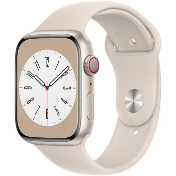 Apple Watch 8, GPS, Cellular, Carcasa Gold Stainless Steel 45mm, Starlight Sport Band