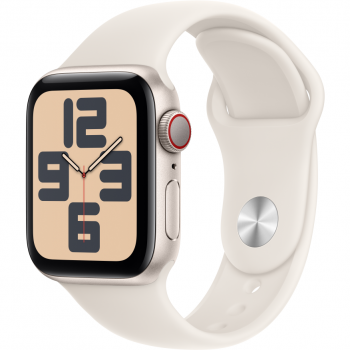 Apple Smartwatch Apple Watch SE (2024), GPS, Cellular, Carcasa Starlight Aluminium 40mm, ecran LTPO OLED, 32GB, curea silicon Starlight Sport Band M/L, Auriu