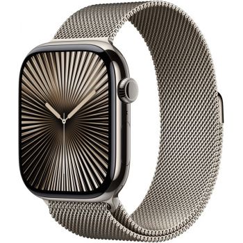 SmartWatch Apple Watch Series 10, 46mm Carcasa Titanium Natural, Natural Milanese Loop - M/L, GPS + Cellular