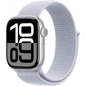 Apple Apple Watch 10, GPS, Cellular, Carcasa Silver, Aluminium, 42mm, Blue Cloud Sport Loop