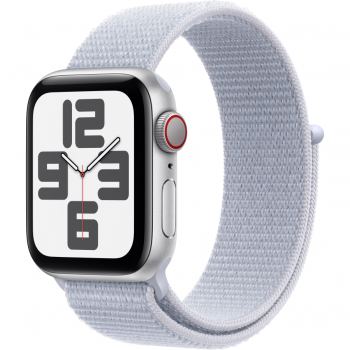 Apple Apple Watch SE 2024, GPS, Cellular, Carcasa Silver Aluminium, 40mm, Blue Cloud Sport Loop