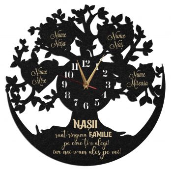 Ceas cadou pentru nasi copac cu inimi - Diametru 35 cm