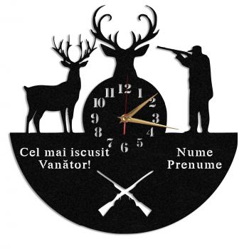 Ceas cadou pentru vanatori cu 2 cerbi - Diametru 45 cm