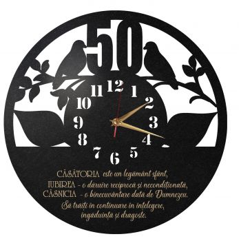 Ceas Personalizat Aniversare 50 Ani Casatorie cu porumbei - Diametru 35 cm