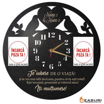 Ceas personalizat cadou aniversare cu 2 poze porumbei - Diametru 35 cm