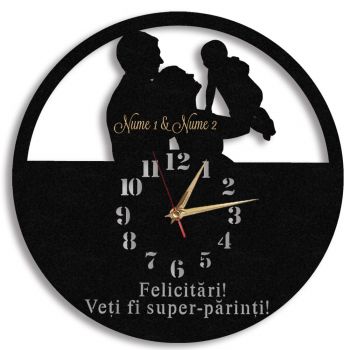 Ceas personalizat felicitari veti fi super parinti - Diametru 35 cm