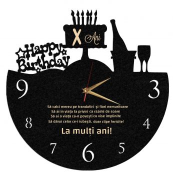 Ceas Personalizat La multi ani Sampanie tort - Diametru 45 cm