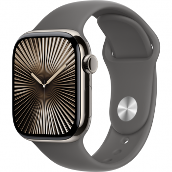 Apple Apple Watch S10 Cellular 42mm Natural Titanium Case with Stone Grey Sport Band - S/M Apple Apple Watch S10 Cellular 42mm Natural Titanium Case with Stone Grey Sport Band - S/M