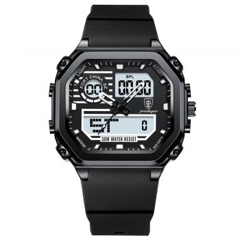 Ceas barbatesc digital Poedagar CS1762, silicon, negru, cadran negru