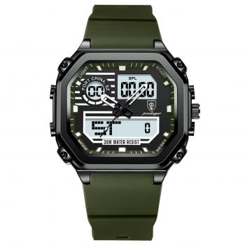 Ceas barbatesc digital Poedagar CS1764, silicon, verde, cadran negru