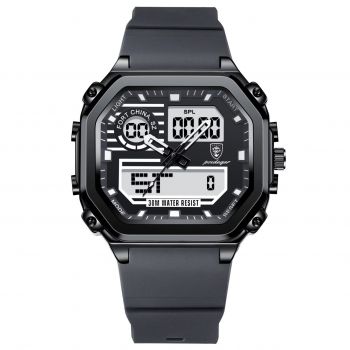 Ceas barbatesc digital Poedagar CS1765, silicon, gri, cadran negru