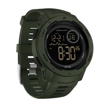 Ceas barbatesc digital Samda CS1760, silicon, verde, cadran negru