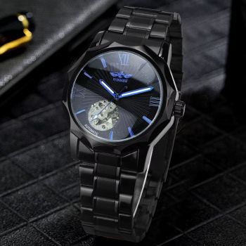 Ceas barbatesc Winner CS1728, automatic, otel inoxidabil, negru, cadran negru