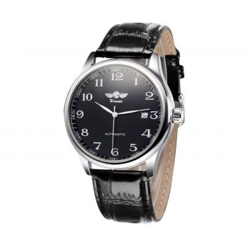 Ceas barbatesc Winner CS1732, automatic, piele naturala, negru, cadran negru