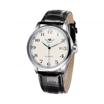 Ceas barbatesc Winner CS1733, automatic, piele naturala, negru, cadran alb