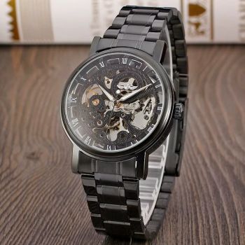 Ceas barbatesc Winner CS1739, automatic, otel inoxidabil, negru, cadran negru