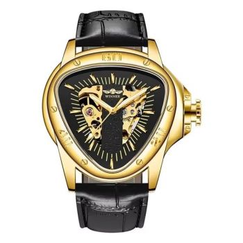 Ceas barbatesc Winner CS1740, automatic, piele naturala, negru, cadran negru
