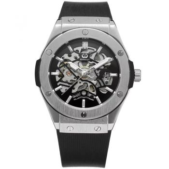 Ceas barbatesc Winner CS1749, automatic, silicon, negru, cadran negru