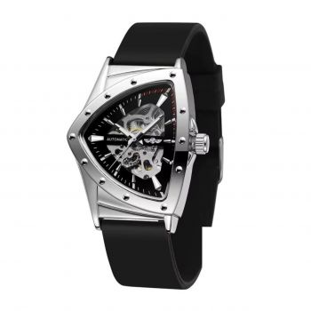 Ceas barbatesc Winner CS1751, automatic, silicon, negru, cadran negru-argintiu