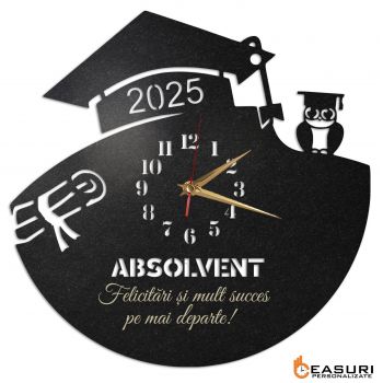 Ceas Cadou Absolvent Personalizat Bufnita - Diametru 45 cm